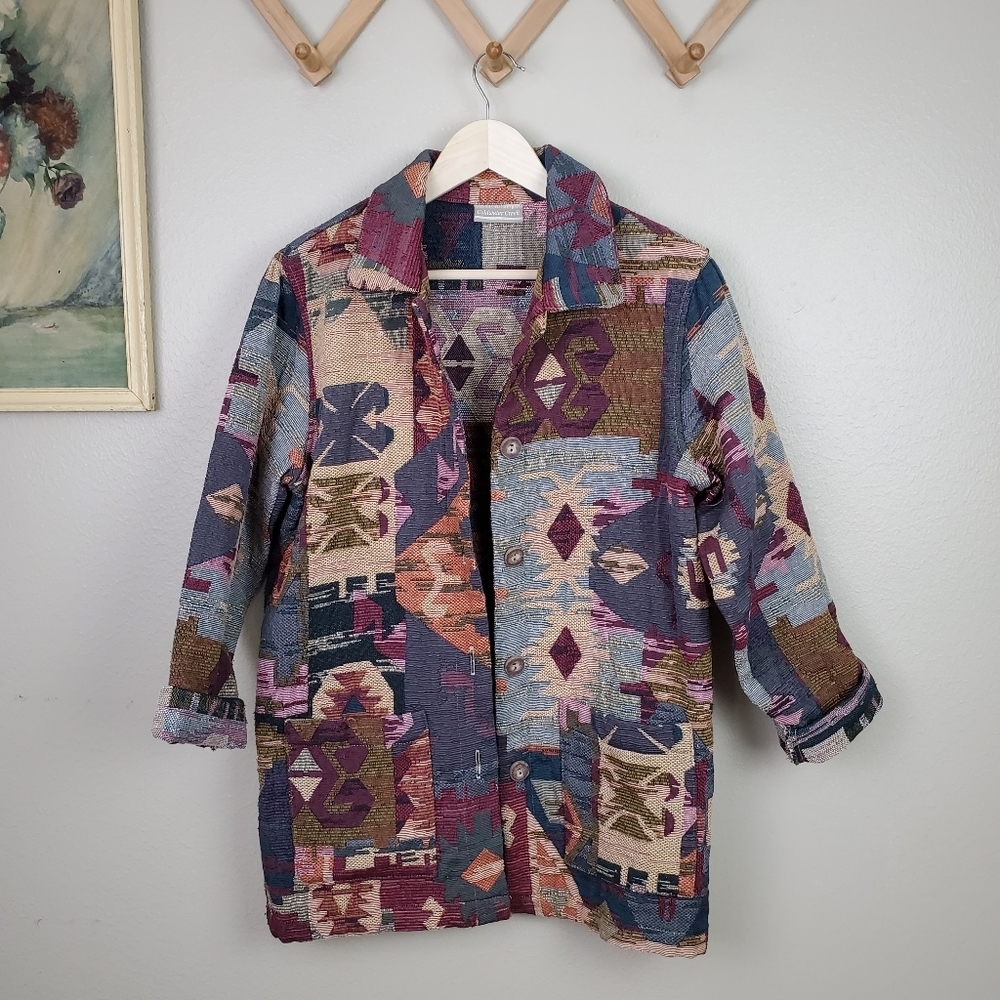 Coldwater Creek Southwestern blanket jacket blazer boho M earth tones long